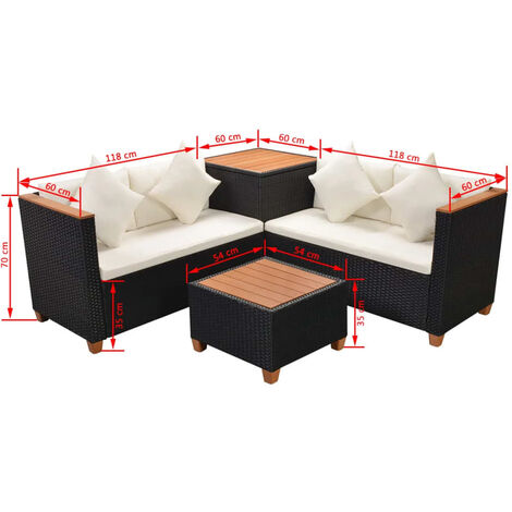 4 Piece Garden Lounge Set with Cushions Poly Rattan Black vidaXL