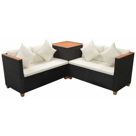 4 Piece Garden Lounge Set with Cushions Poly Rattan Black vidaXL