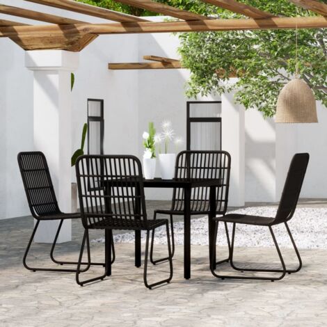 Dining Set  Black  Powder-coated steel, PE rattan, Glass  5 Piece Set vidaXL (1/5)