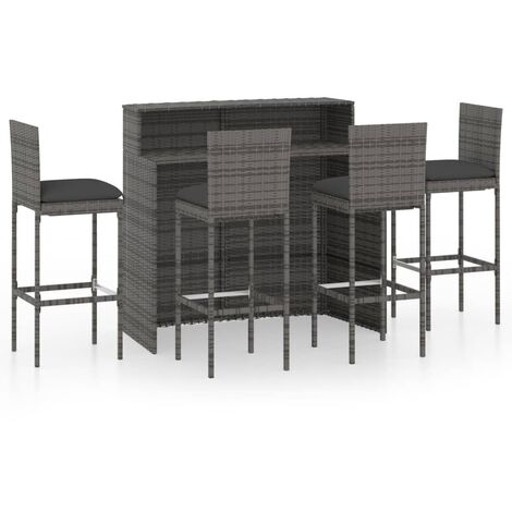 5 Piece Garden Bar Set with Cushions Poly Rattan Grey vidaXL (1/5)