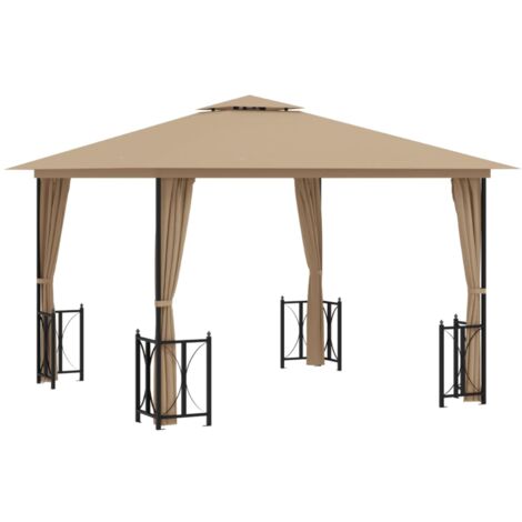 Gazebo with Sidewalls&Double Roofs 3x3 m Taupe vidaXL