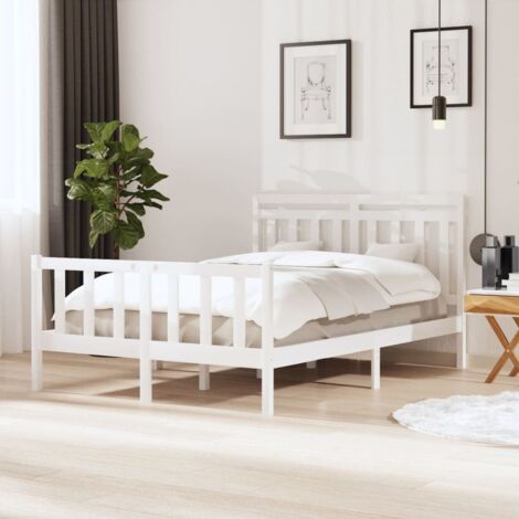 3100959 Bed Frame without Mattress White Solid Wood 140x200 cm (810083+814095) vidaXL (1/5)