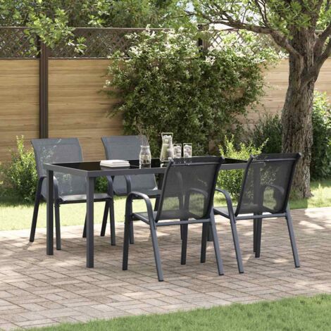 Stackable Garden Chair  Set of 4  Grey  Powder-coated steel vidaXL