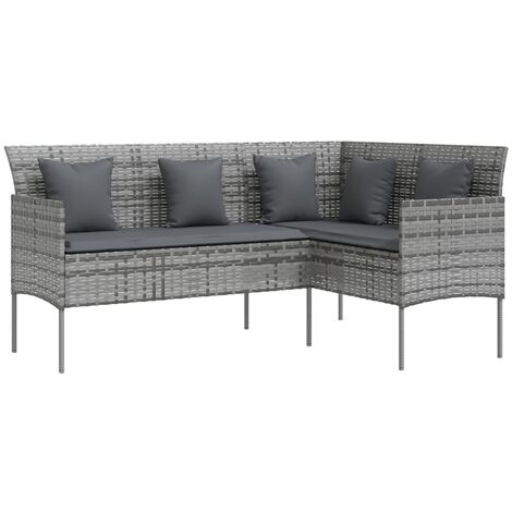 L-shaped Couch Sofa with Cushions Poly Rattan Grey vidaXL