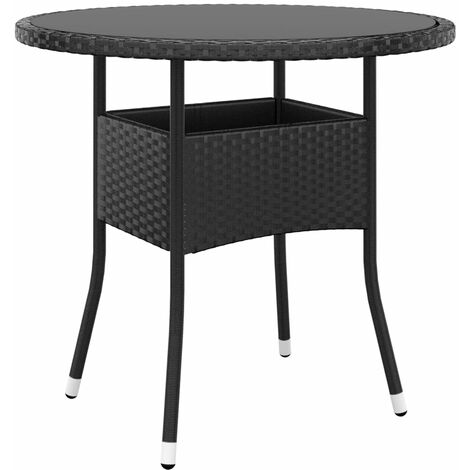 Garden Table Ø80x75 cm Tempered Glass and Poly Rattan Black vidaXL