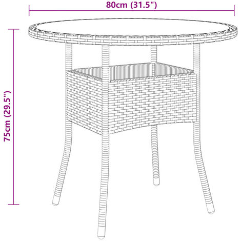 Garden Table Ø80x75 cm Tempered Glass and Poly Rattan Black vidaXL