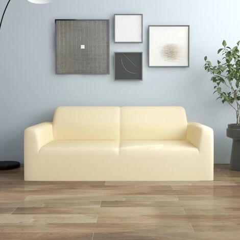 2-Seater Stretch Couch Slipcover Cream Polyester Jersey vidaXL