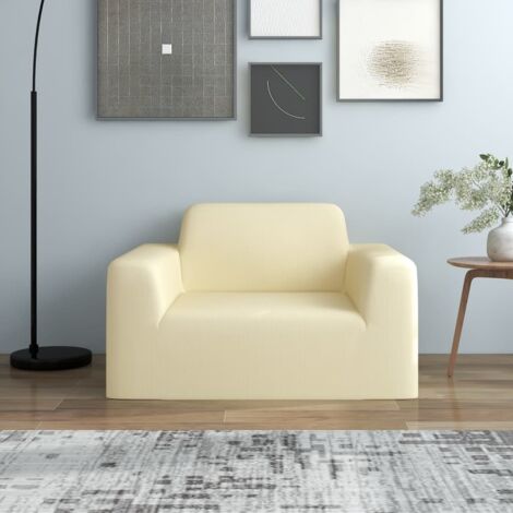 Stretch Couch Slipcover Cream Polyester Jersey vidaXL