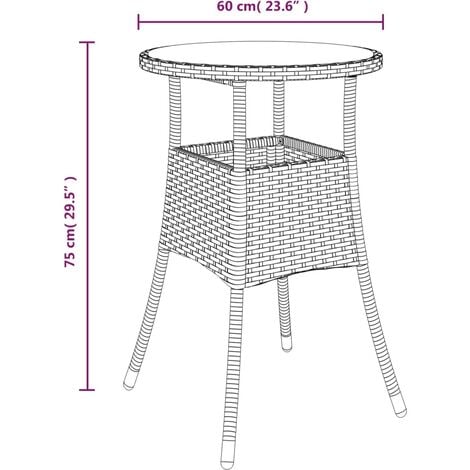 Garden Table Ø60x75 cm Tempered Glass and Poly Rattan Brown vidaXL