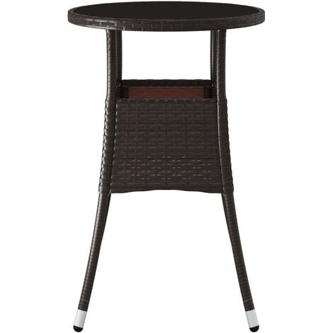 Garden Table Ø60x75 cm Tempered Glass and Poly Rattan Brown vidaXL