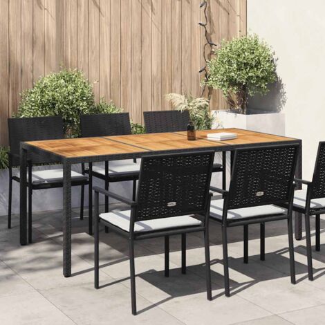 Garden Table 190x90x75 cm Poly Rattan and Acacia Wood Black vidaXL (1/5)