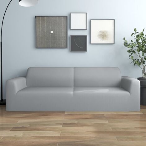 3-Seater Stretch Couch Slipcover Grey Polyester Jersey vidaXL