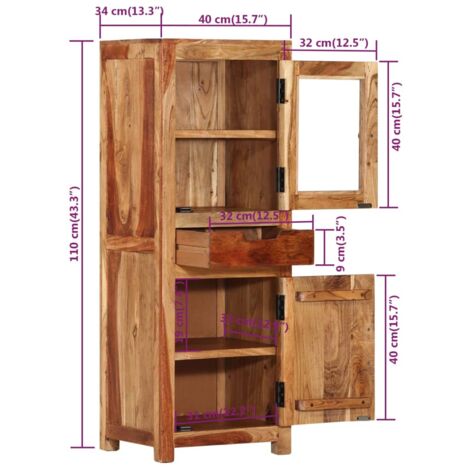 Highboard 40x34x110 cm Solid Wood Acacia vidaXL