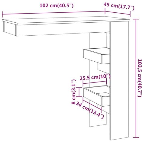Wall Bar Table White 102x45x103.5 cm Engineered Wood vidaXL
