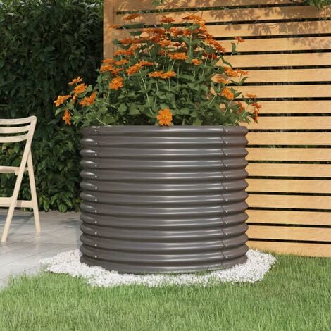 Garden Planter Powder-coated Steel 80x80x68 cm Grey vidaXL