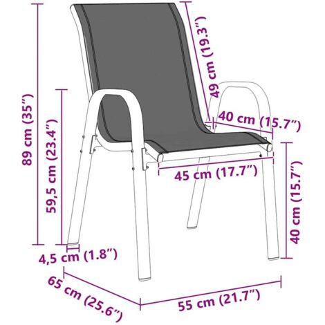 Stackable Garden Chairs 2 pcs Black Textilene Fabric vidaXL