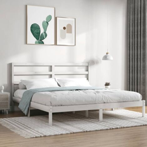 Bed Frame without Mattress White 200x200 cm Solid Wood Pine vidaXL (1/5)