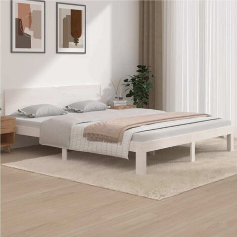 Bed Frame without Mattress White Solid Wood Pine 160x200cm vidaXL