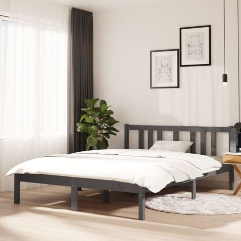 Bed Frame without Mattress Grey Solid Wood 135x190 cm Double Double vidaXL (1/5)