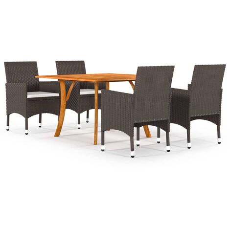 5 Piece Garden Dining Set with Cushions Poly Rattan Brown vidaXL (1/5)