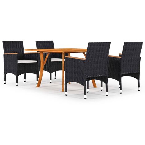 5 Piece Garden Dining Set with Cushions Poly Rattan Black vidaXL (1/5)