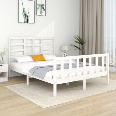 Bed Frame without Mattress White Solid Wood 140x190 cm vidaXL (1/5)