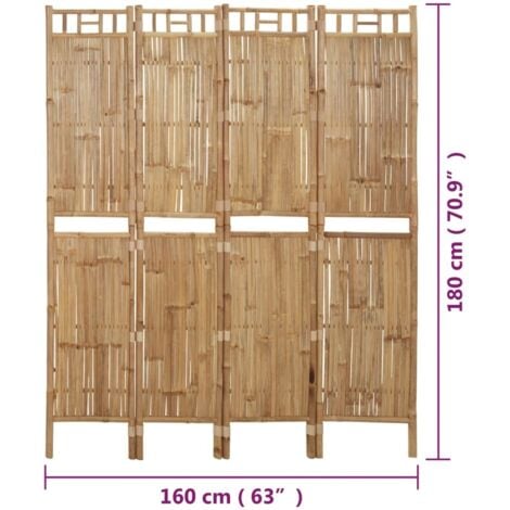 4-Panel Room Divider Bamboo 160x180 cm vidaXL