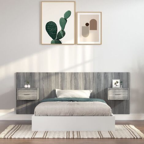Bed Headboard with Cabinets Grey Sonoma Engineered Wood vidaXL