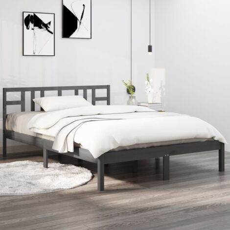 Bed Frame without Mattress Grey 200x200 cm Solid Wood vidaXL (1/5)