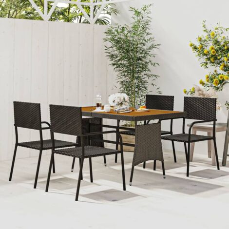 Outdoor Dining Set  Black  PE rattan, steel, solid acacia wood  Medium vidaXL (1/5)