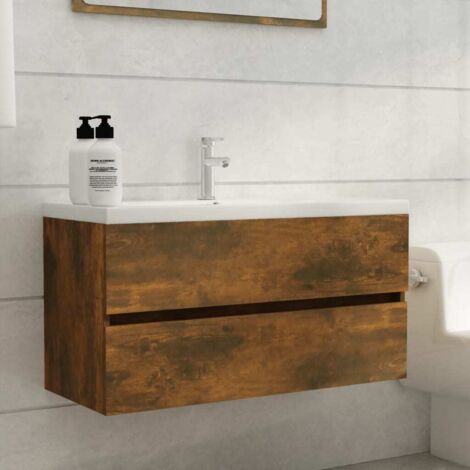 Sink Cabinet Smoked Oak 90x38.5x45 cm Engineered Wood vidaXL