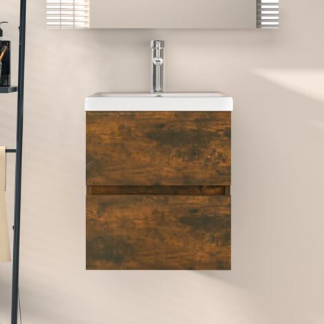 Sink Cabinet Smoked Oak 41x38.5x45 cm Engineered Wood vidaXL