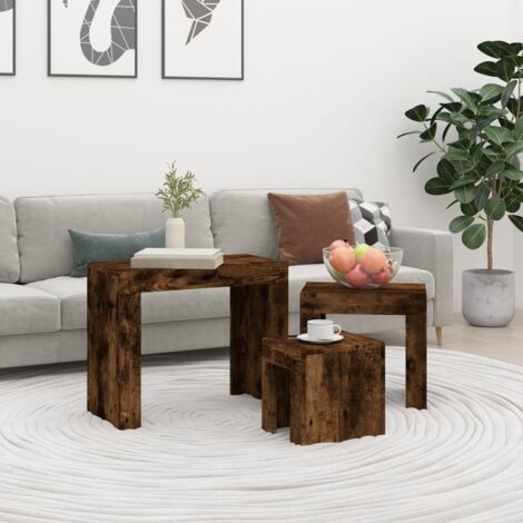 Nesting Coffee Tables 3 pcs Smoked Oak Engineered Wood vidaXL