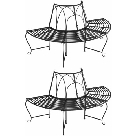 Half Round Tree Bench 2 pcs Ø159 cm Black Steel vidaXL (1/5)