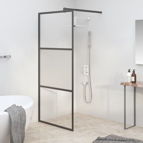 Walk-in Shower Wall 90x195 cm Half Frosted ESG Glass Black vidaXL