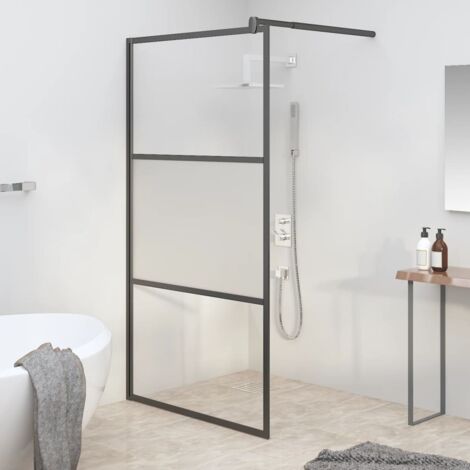 Walk-in Shower Wall 100x195 cm Half Frosted ESG Glass Black vidaXL