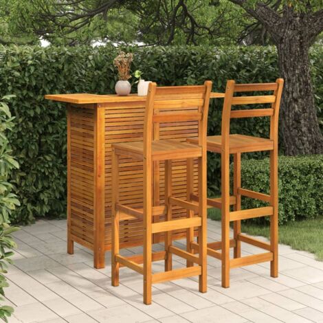 Garden Bar Set Natural Wood Solid Acacia Wood Compact Footrest vidaXL