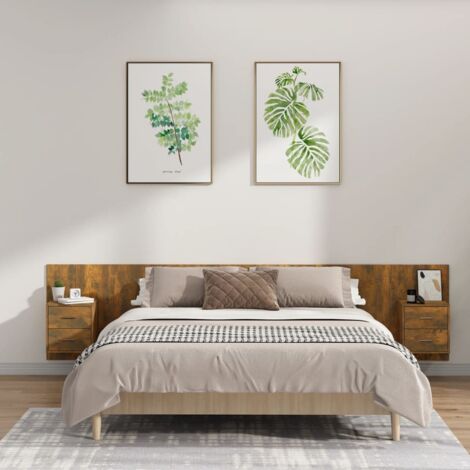 Bed Headboard with Cabinets Smoked Oak Engineered Wood vidaXL (1/5)