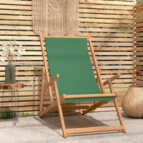 Folding Beach Chair Solid Wood Teak Green vidaXL
