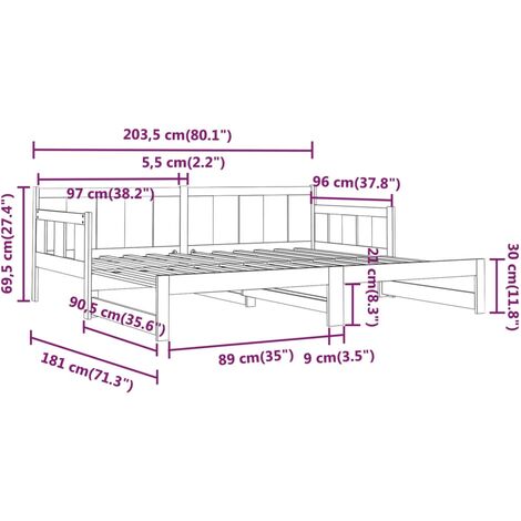 Pull-out Day Bed without Mattress White Solid Wood Pine 2x cm vidaXL