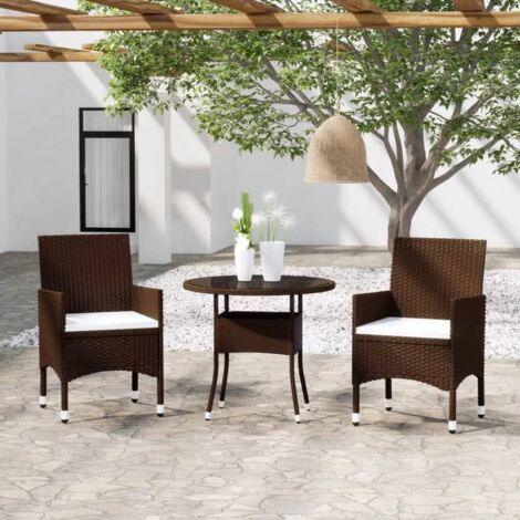 Garden Bistro Set  Brown  Poly rattan  Standard   Removable Covers vidaXL