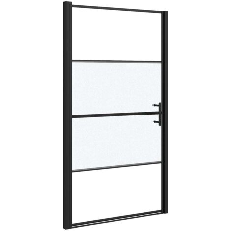 Shower Door 100x178 cm Half Frosted Tempered Glass Black vidaXL
