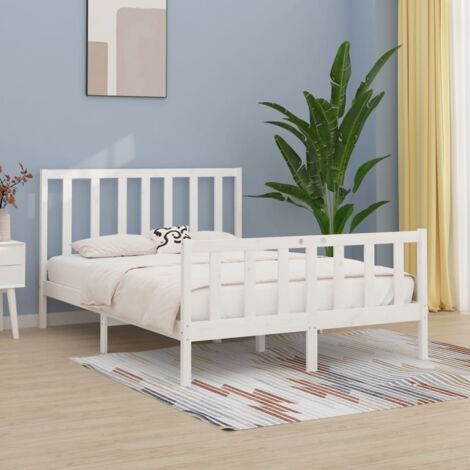 Bed Frame without Mattress White 140x190 cm Solid Wood vidaXL (1/5)