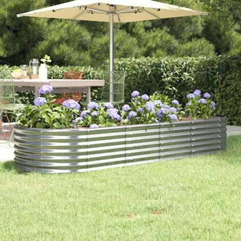 Garden Raised Bed Powder-coated Steel 224x80x36 cm Silver vidaXL