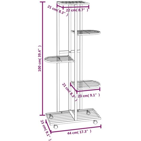 5-Floor Flower Stand with Wheels 44x23x100 cm White Iron vidaXL
