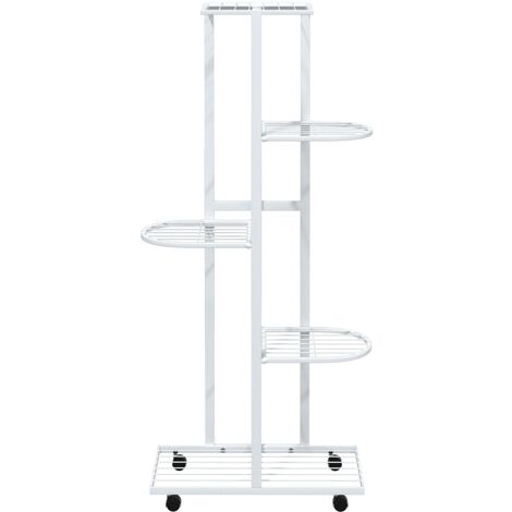 5-Floor Flower Stand with Wheels 44x23x100 cm White Iron vidaXL