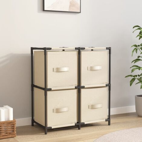 Storage Cabinet with 4 Fabric Baskets Cream 63x30x71 cm Steel vidaXL