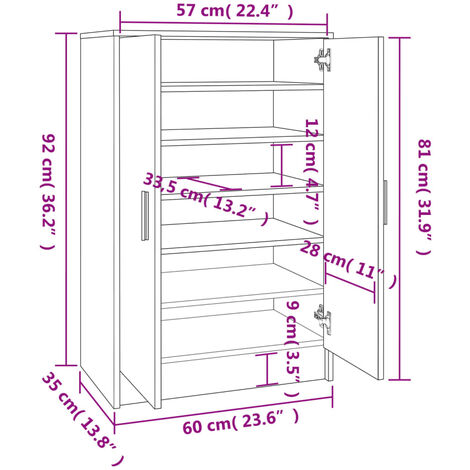 Shoe Cabinet Smoked Oak 60x35x92 cm Engineered Wood vidaXL