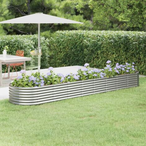 Garden Raised Bed Galvanised Steel 368x80x36 cm Silver vidaXL