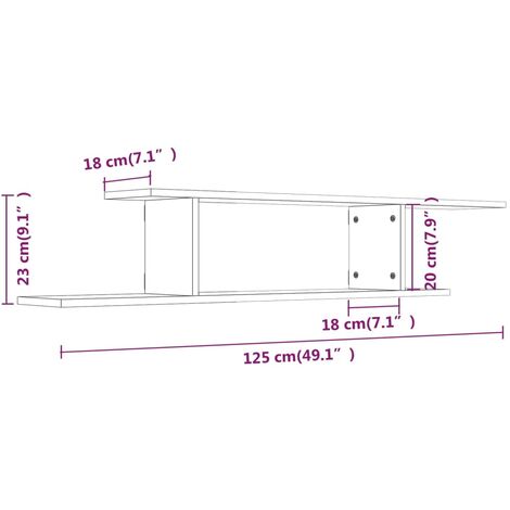 Wall-Mounted TV Shelf Grey Sonoma 125x18x23 cm Engineered Wood vidaXL